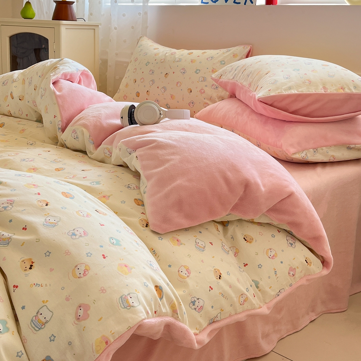 吉象家纺 2025新款全棉牛奶绒印花四件套 棉绒-甜心喵喵