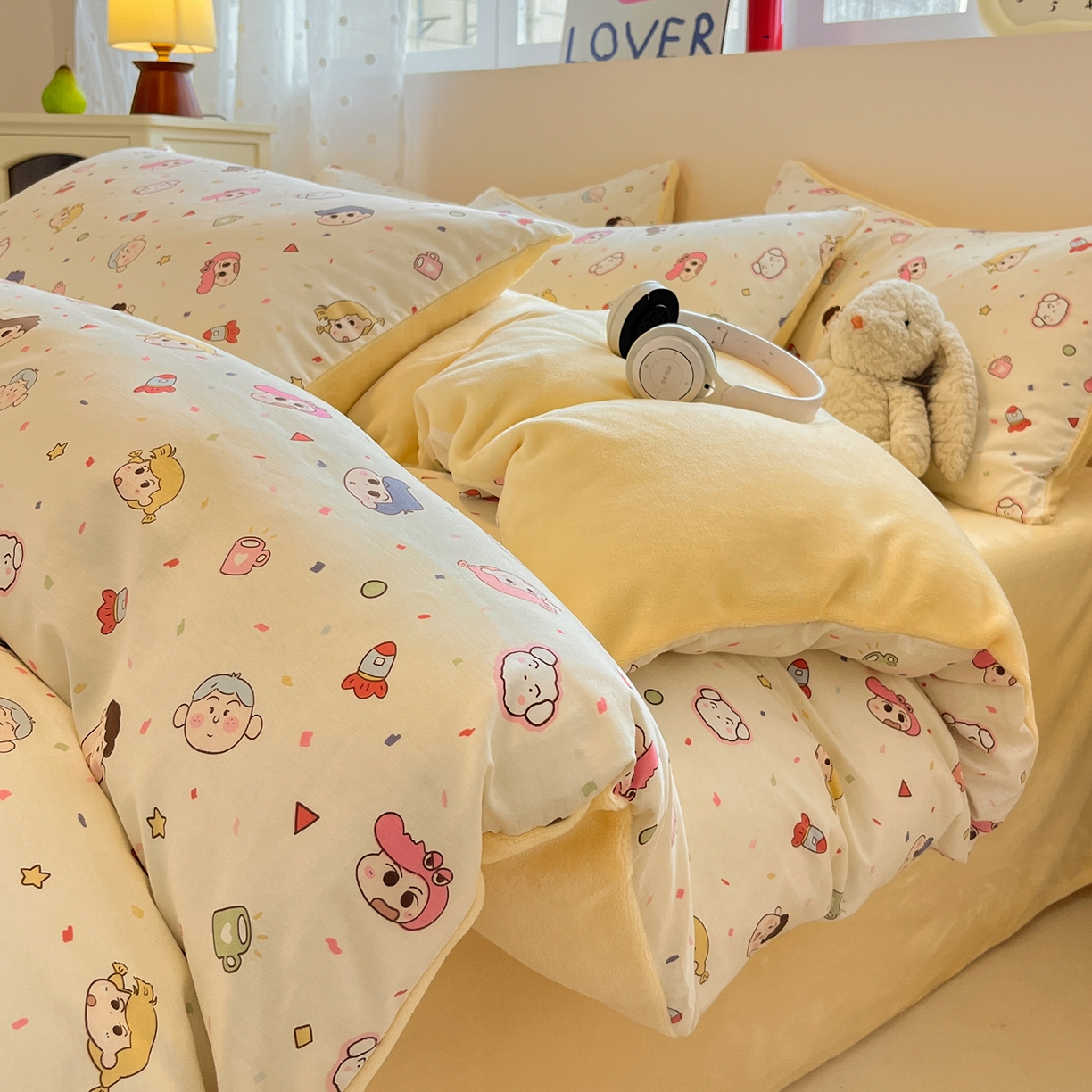 吉象家纺 2025新款全棉牛奶绒印花四件套 棉绒-童趣萌新