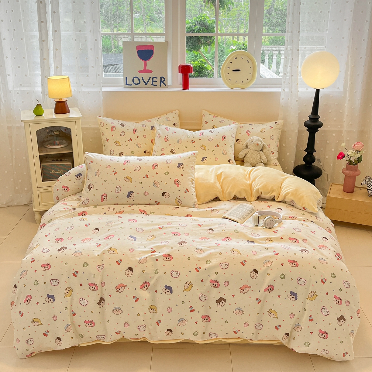 91家纺网 家纺一手货源 找家纺 吉象家纺 2025新款全棉牛奶绒印花四件套 棉绒-童趣萌新