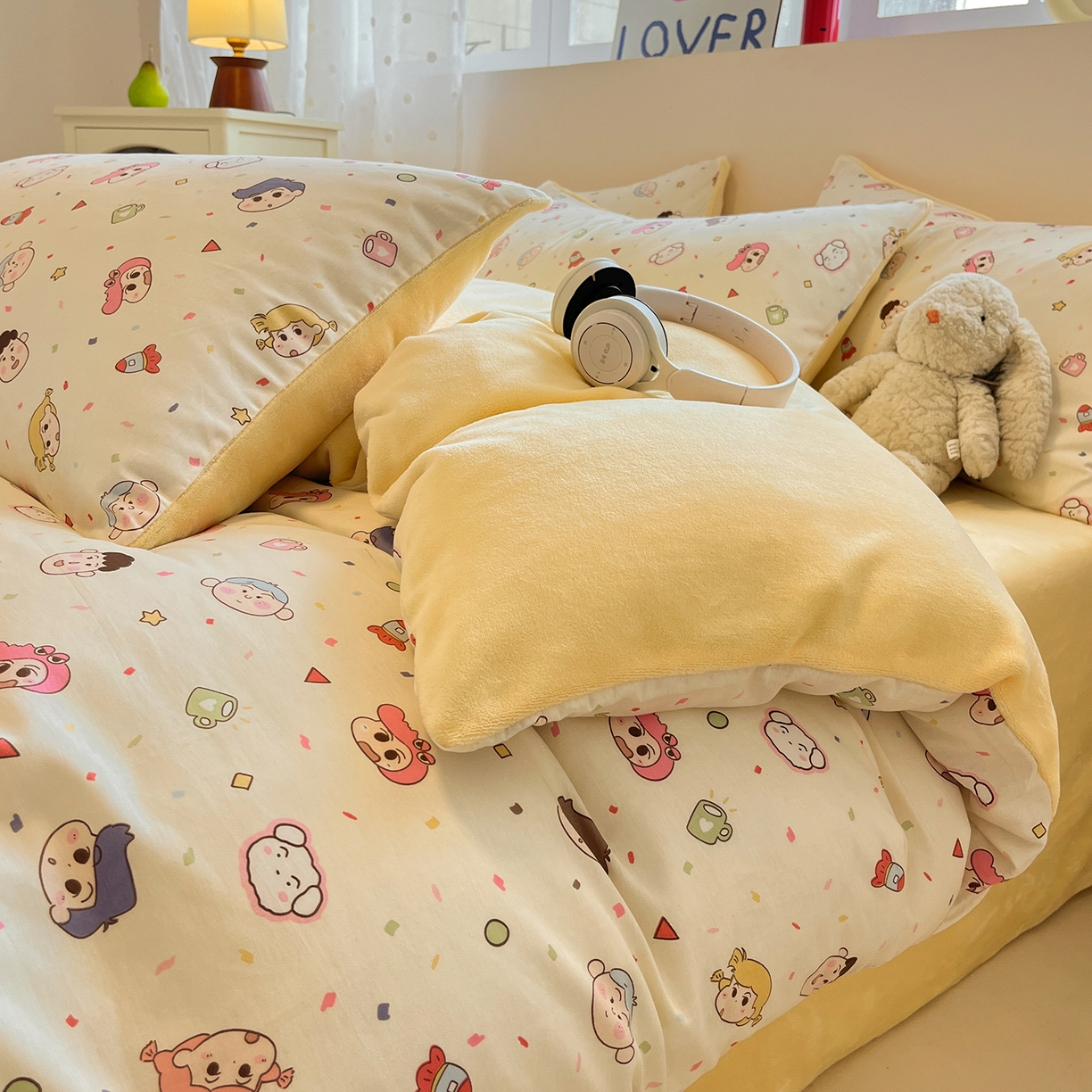 91家纺网 家纺一手货源 找家纺 吉象家纺 2025新款全棉牛奶绒印花四件套 棉绒-童趣萌新