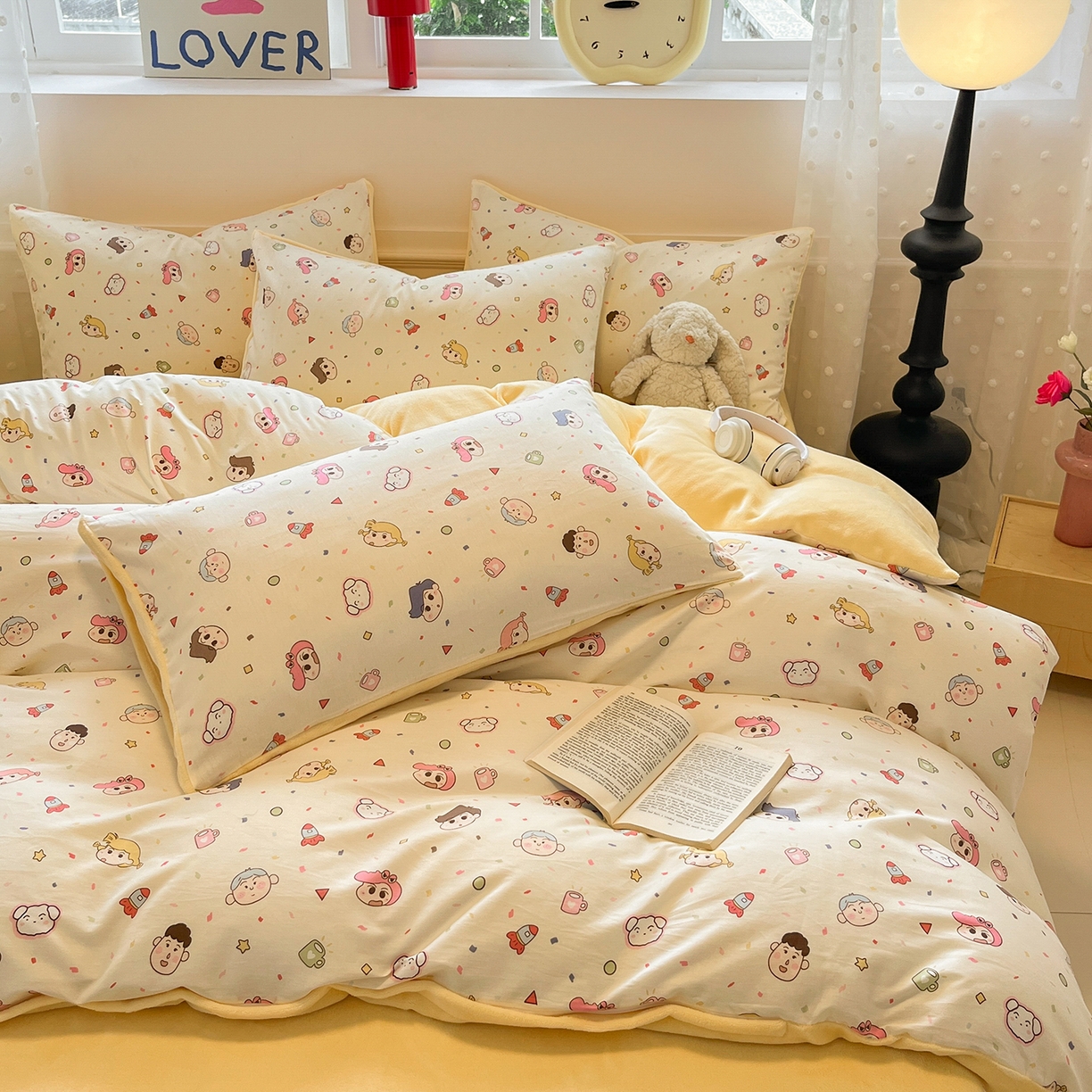 91家纺网 家纺一手货源 找家纺 吉象家纺 2025新款全棉牛奶绒印花四件套 棉绒-童趣萌新