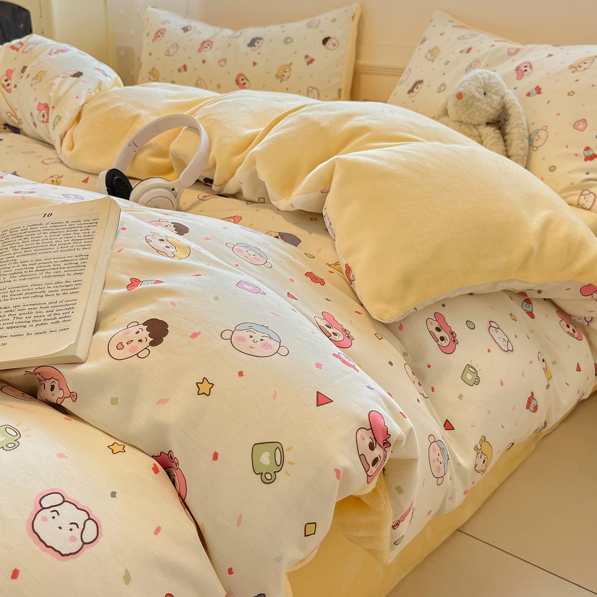 91家纺网 家纺一手货源 找家纺 吉象家纺 2025新款全棉牛奶绒印花四件套 棉绒-童趣萌新