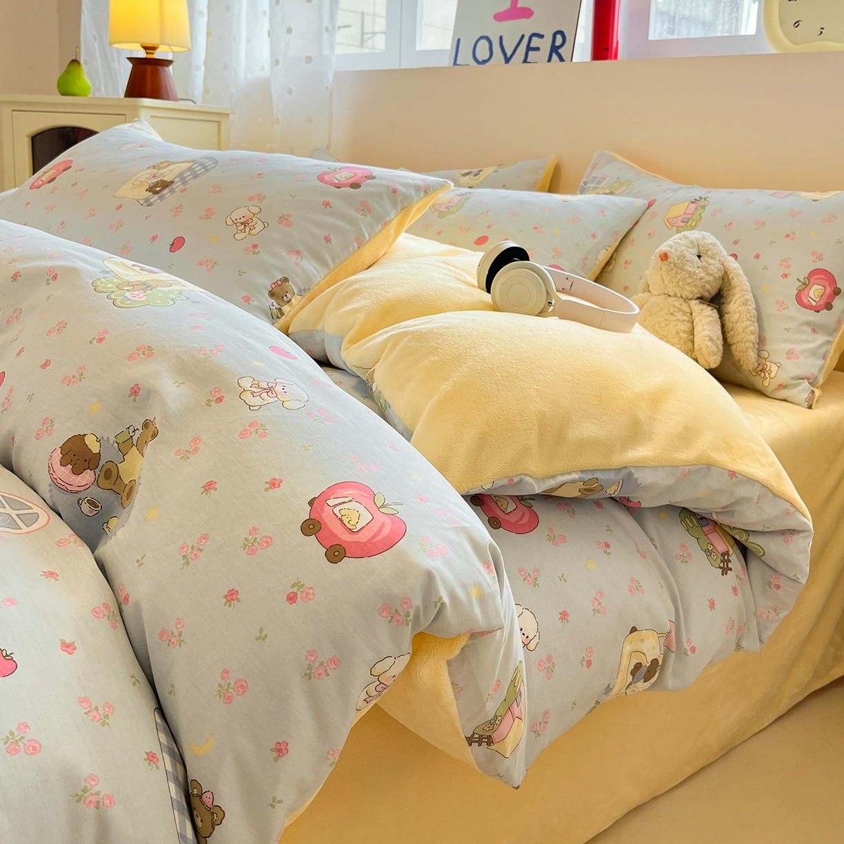 吉象家纺 2025新款全棉牛奶绒印花四件套 棉绒-爪爪会客厅