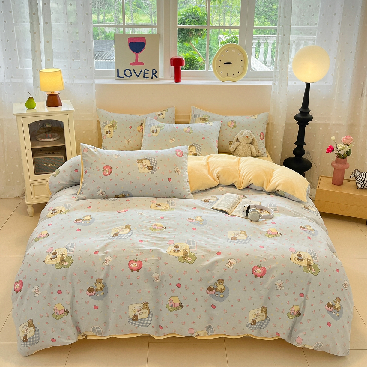 91家纺网 家纺一手货源 找家纺 吉象家纺 2025新款全棉牛奶绒印花四件套 棉绒-爪爪会客厅