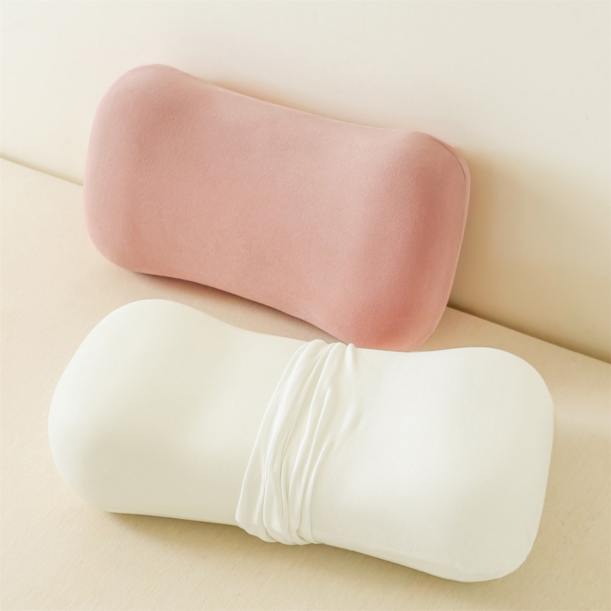 91家纺网 家纺一手货源 找家纺 （总）麦肯锡 2025新款护颈记忆枕枕头枕芯-产品图,玫粉色,抹茶绿,奶茶灰,嫩粉色