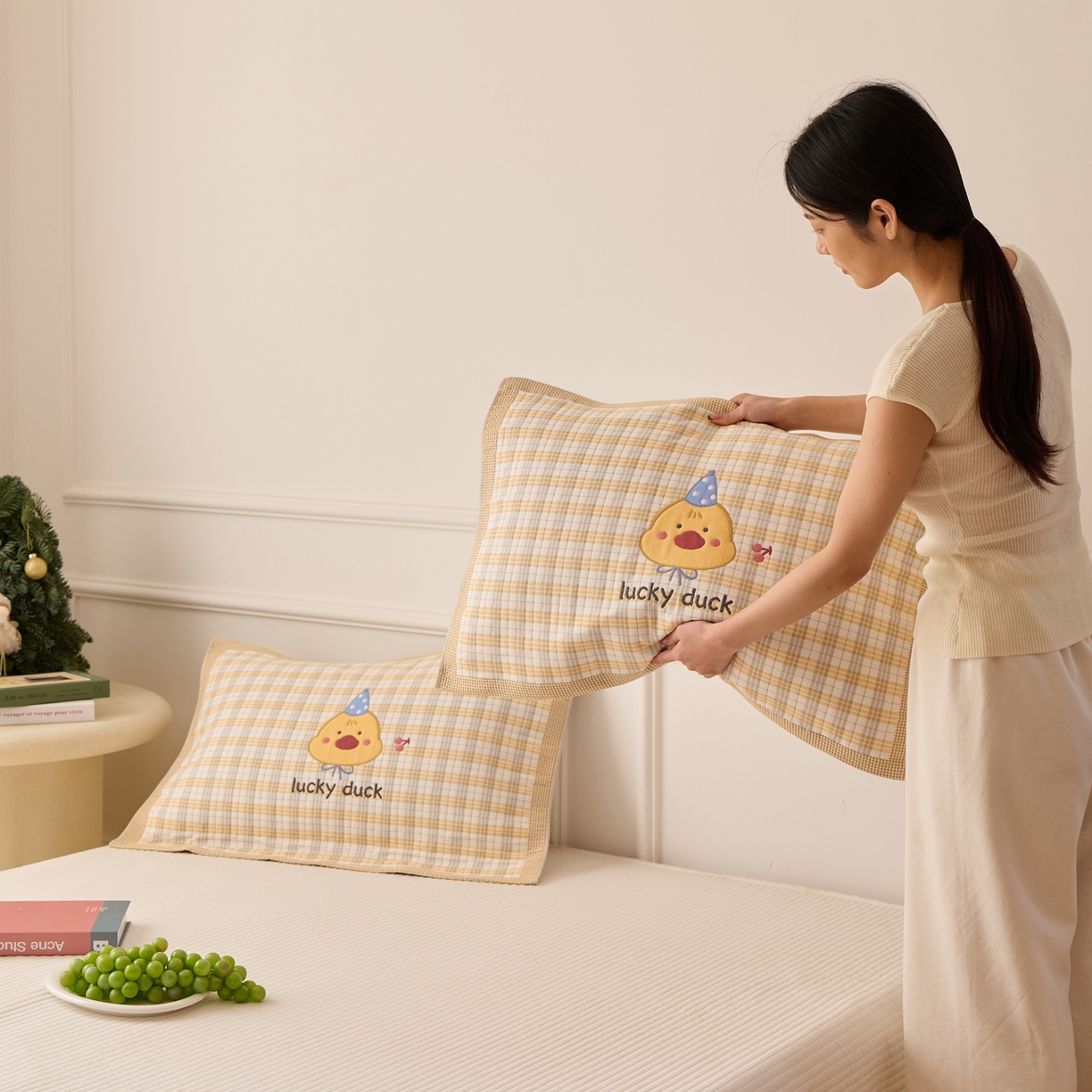 91家纺网 家纺一手货源 找家纺 （总）沐瑟家纺 2025新款卡通格子纯棉八层枕巾 （含质检报告）