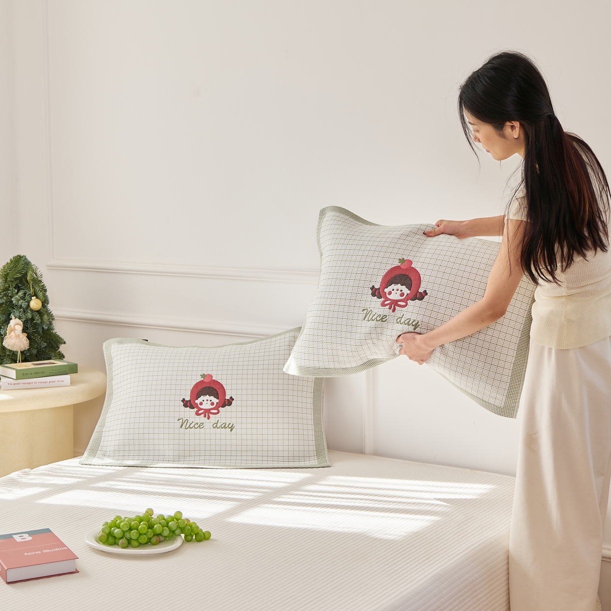 91家纺网 家纺一手货源 找家纺 （总）沐瑟家纺 2025新款卡通格子纯棉八层枕巾 （含质检报告）