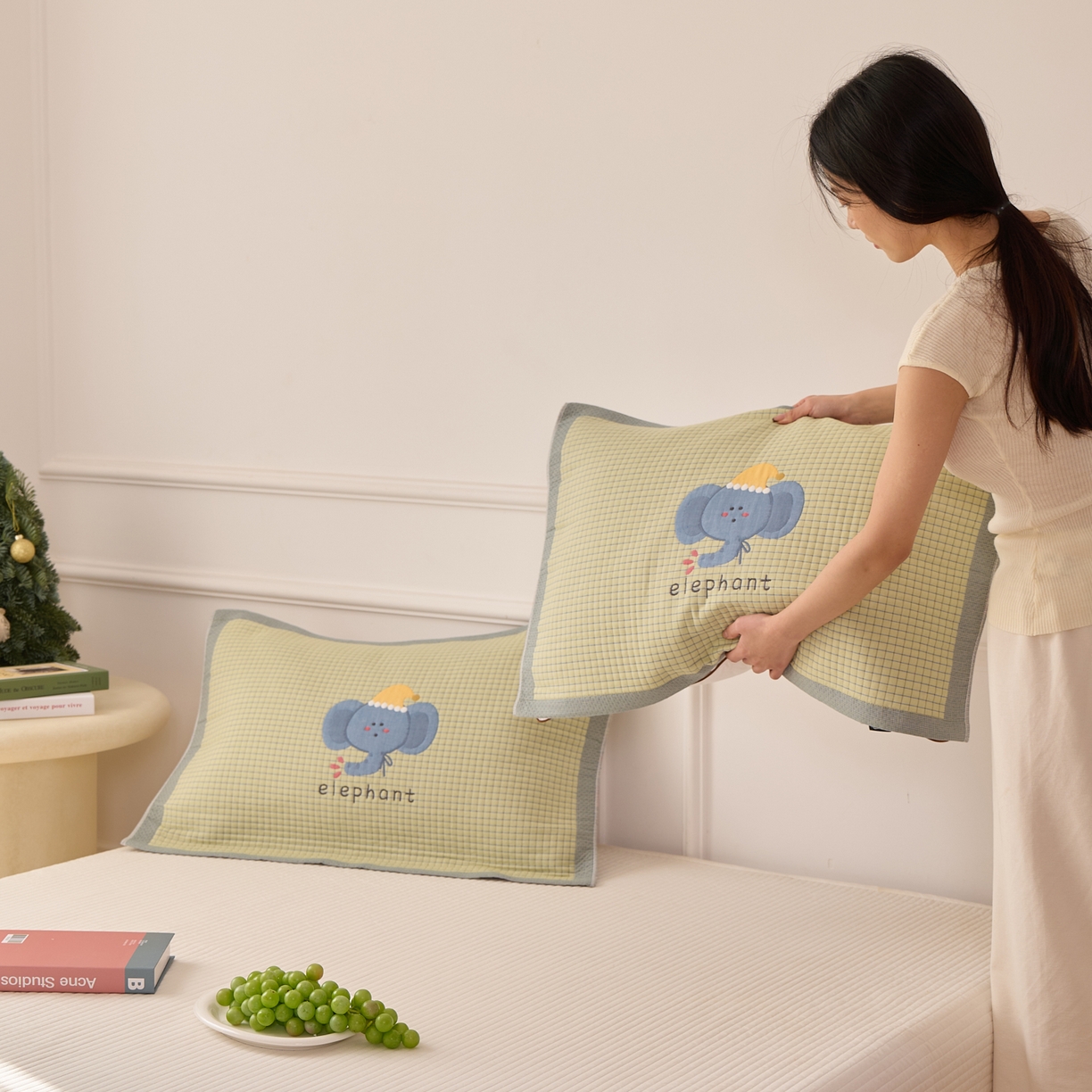 91家纺网 家纺一手货源 找家纺 （总）沐瑟家纺 2025新款卡通格子纯棉八层枕巾 （含质检报告）