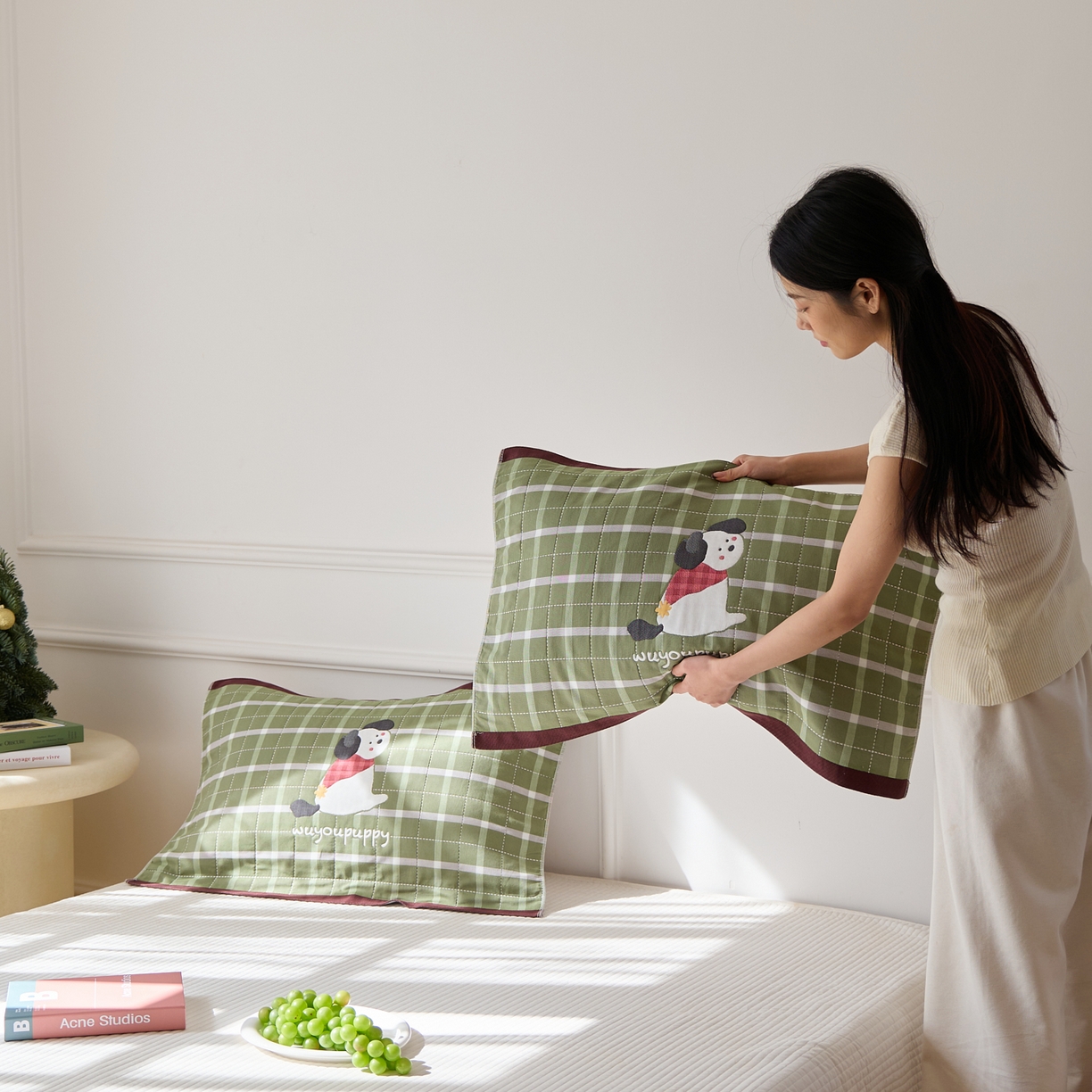 91家纺网 家纺一手货源 找家纺 （总）沐瑟家纺 2025新款卡通格子纯棉八层枕巾 （含质检报告）