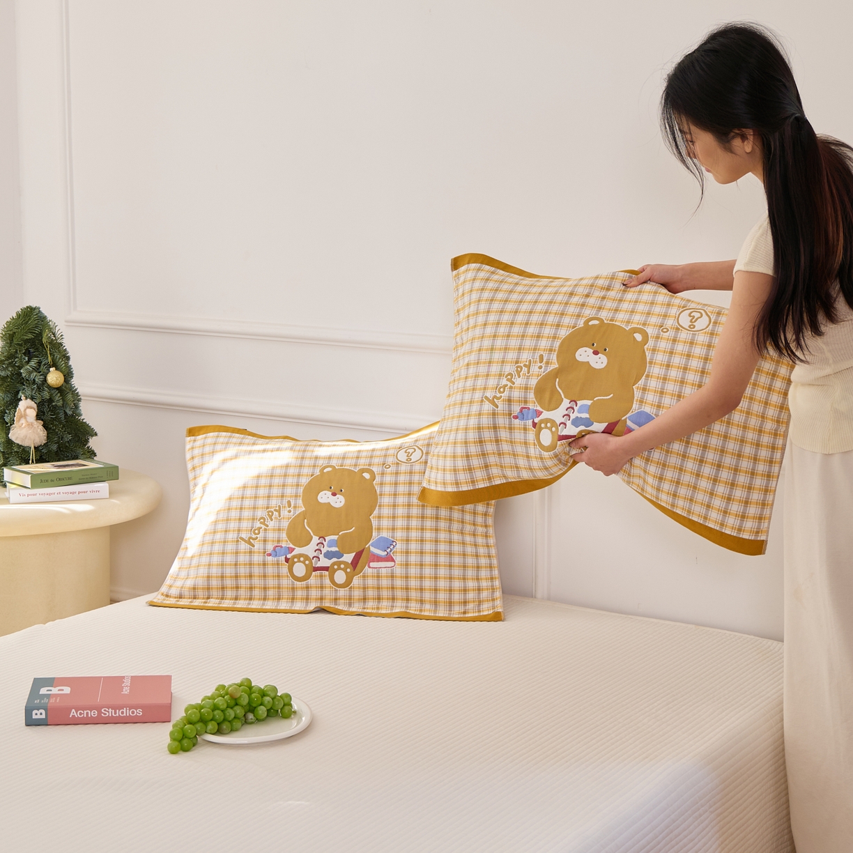 91家纺网 家纺一手货源 找家纺 （总）沐瑟家纺 2025新款卡通格子纯棉八层枕巾 （含质检报告）