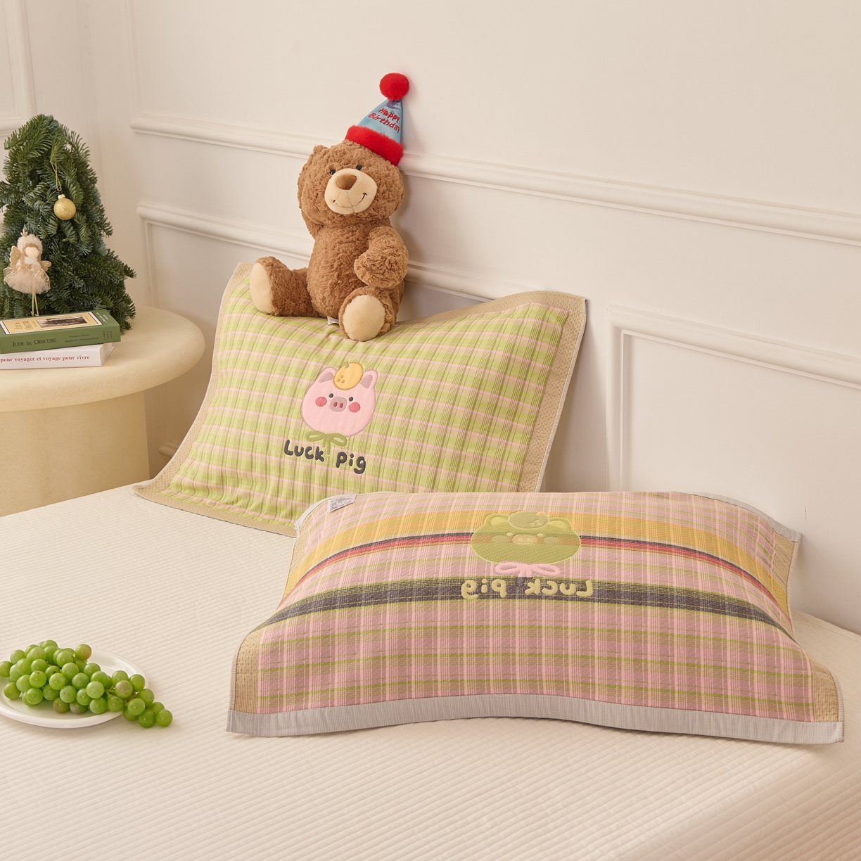 91家纺网 家纺一手货源 找家纺 沐瑟家纺 2025新款卡通格子纯棉八层枕巾（含质检报告） 橙小猪