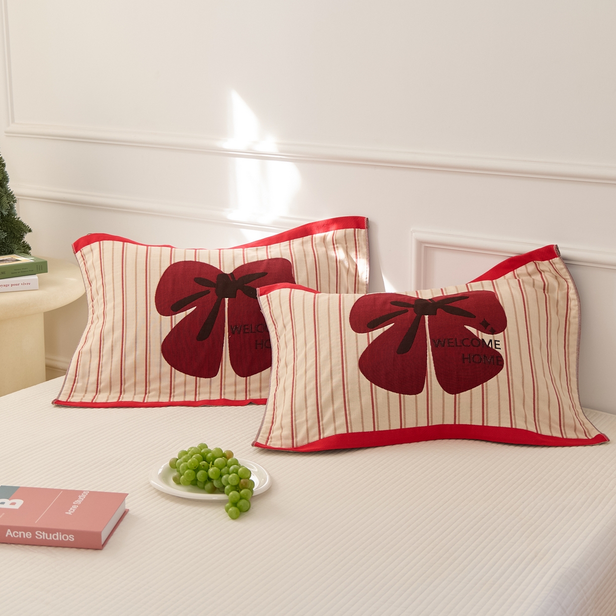 91家纺网 家纺一手货源 找家纺 沐瑟家纺 2025新款卡通格子纯棉八层枕巾（含质检报告） 蝴蝶结