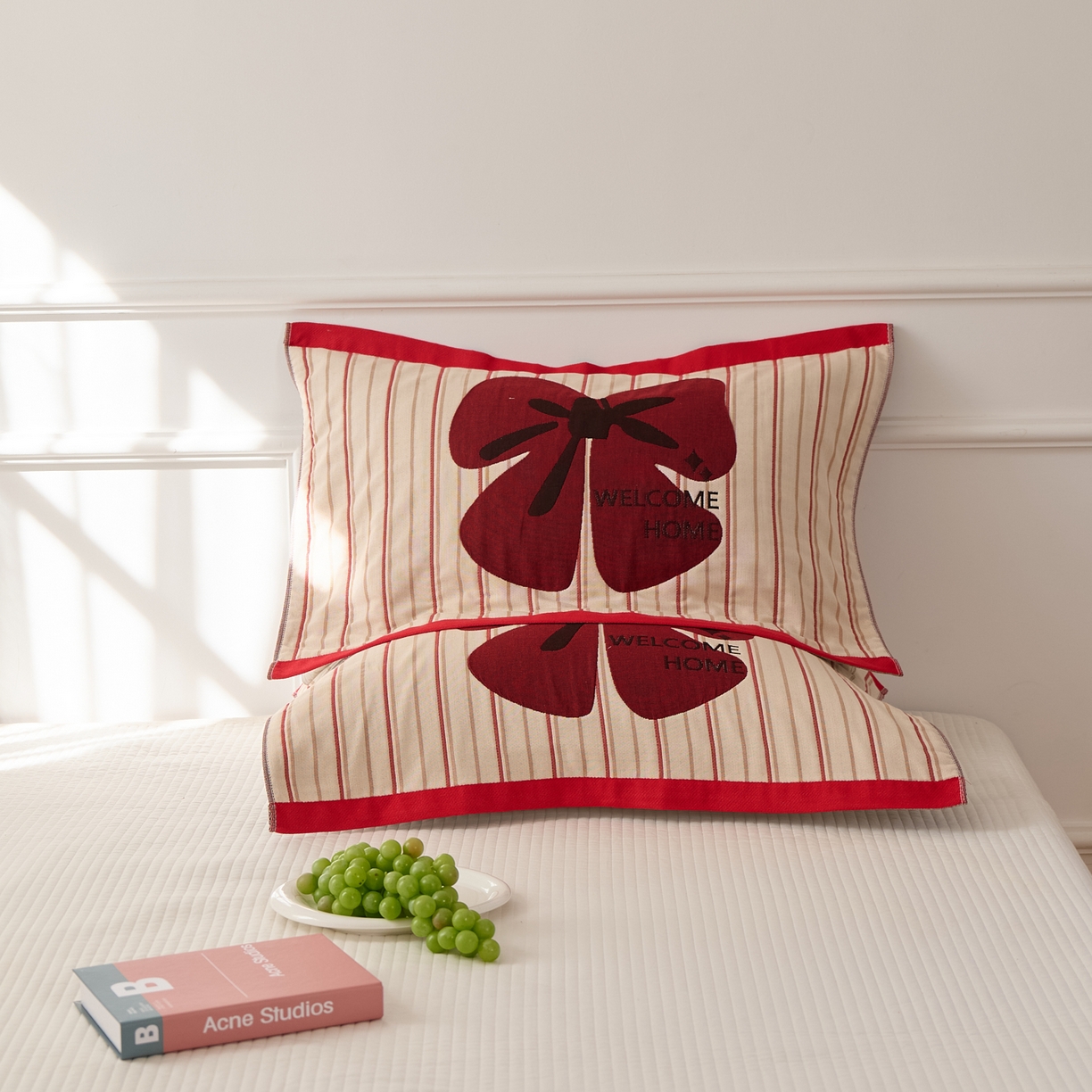 91家纺网 家纺一手货源 找家纺 沐瑟家纺 2025新款卡通格子纯棉八层枕巾（含质检报告） 蝴蝶结