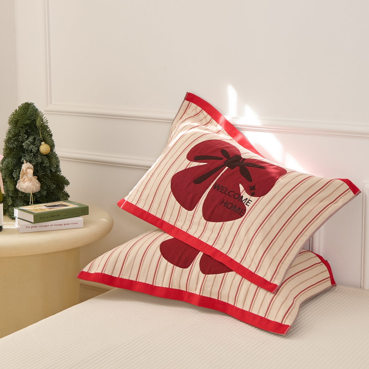 91家纺网 家纺一手货源 找家纺 沐瑟家纺 2025新款卡通格子纯棉八层枕巾（含质检报告） 蝴蝶结