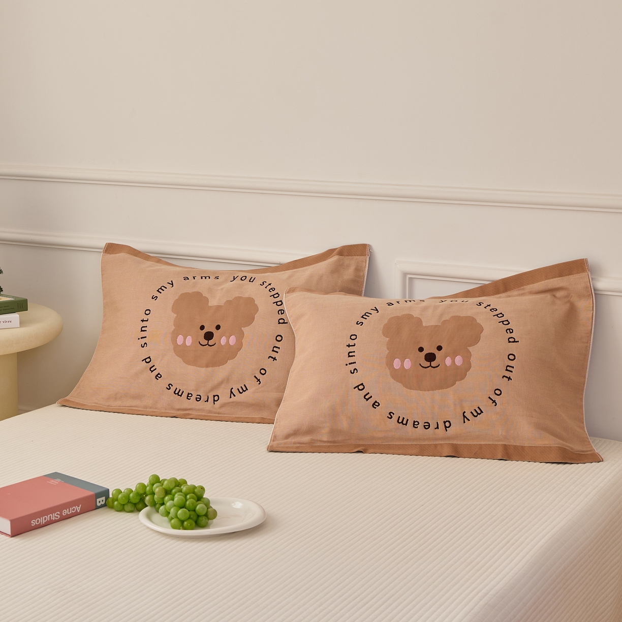 91家纺网 家纺一手货源 找家纺 沐瑟家纺 2025新款卡通格子纯棉八层枕巾（含质检报告） 快乐熊