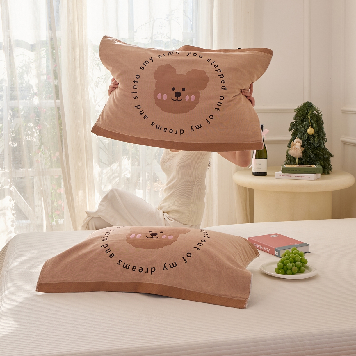 91家纺网 家纺一手货源 找家纺 沐瑟家纺 2025新款卡通格子纯棉八层枕巾（含质检报告） 快乐熊