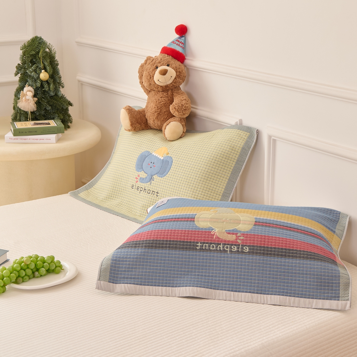 91家纺网 家纺一手货源 找家纺 沐瑟家纺 2025新款卡通格子纯棉八层枕巾（含质检报告） 水滴象