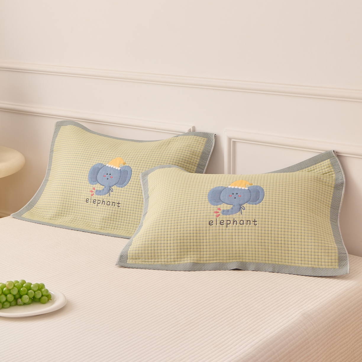 91家纺网 家纺一手货源 找家纺 沐瑟家纺 2025新款卡通格子纯棉八层枕巾（含质检报告） 水滴象