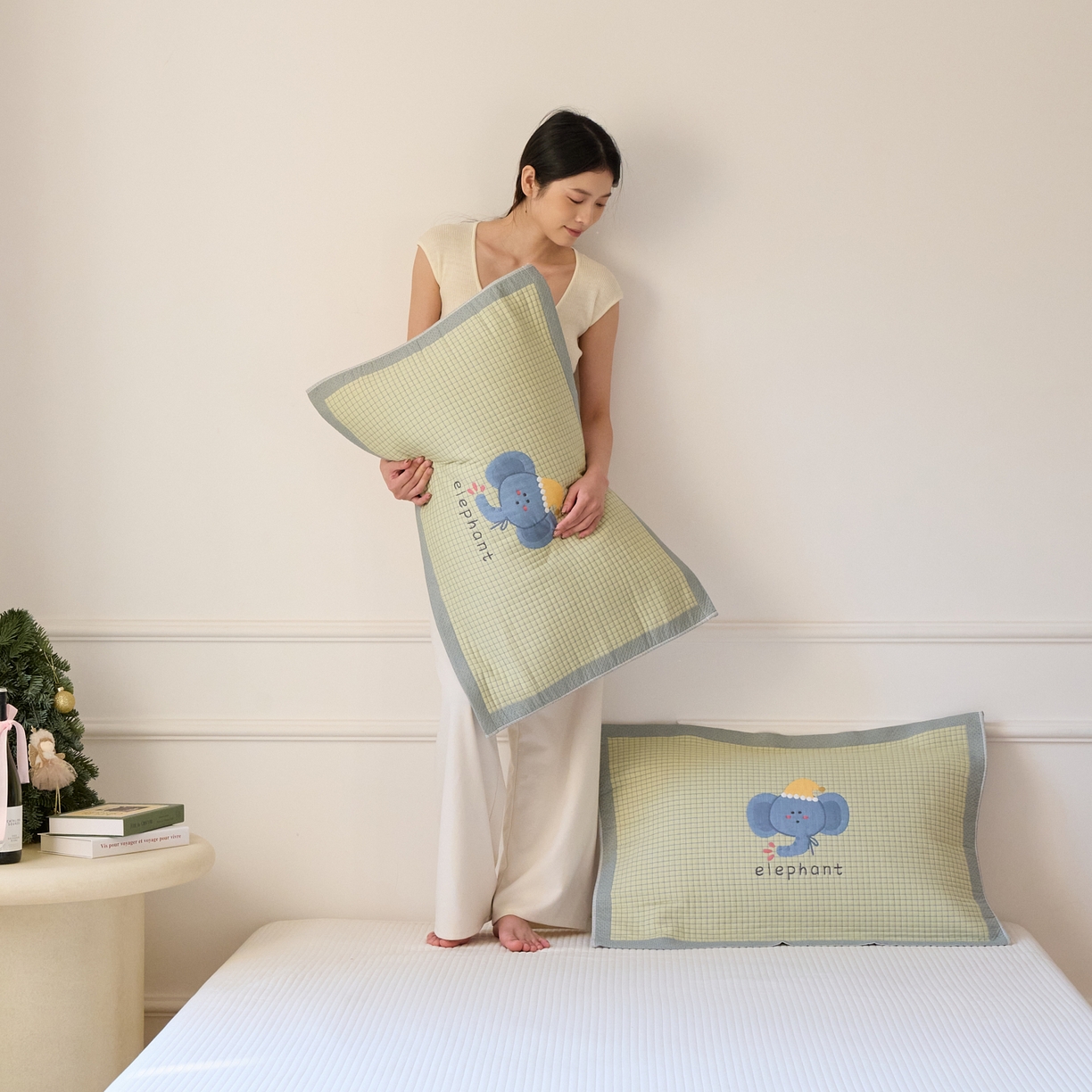 91家纺网 家纺一手货源 找家纺 沐瑟家纺 2025新款卡通格子纯棉八层枕巾（含质检报告） 水滴象