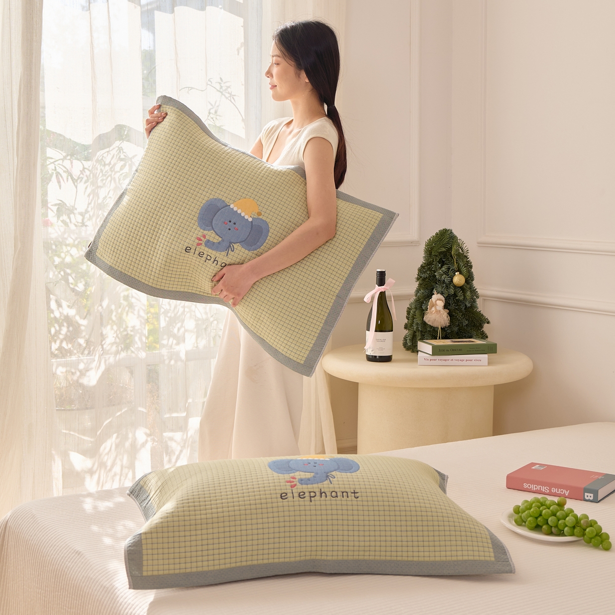 91家纺网 家纺一手货源 找家纺 沐瑟家纺 2025新款卡通格子纯棉八层枕巾（含质检报告） 水滴象