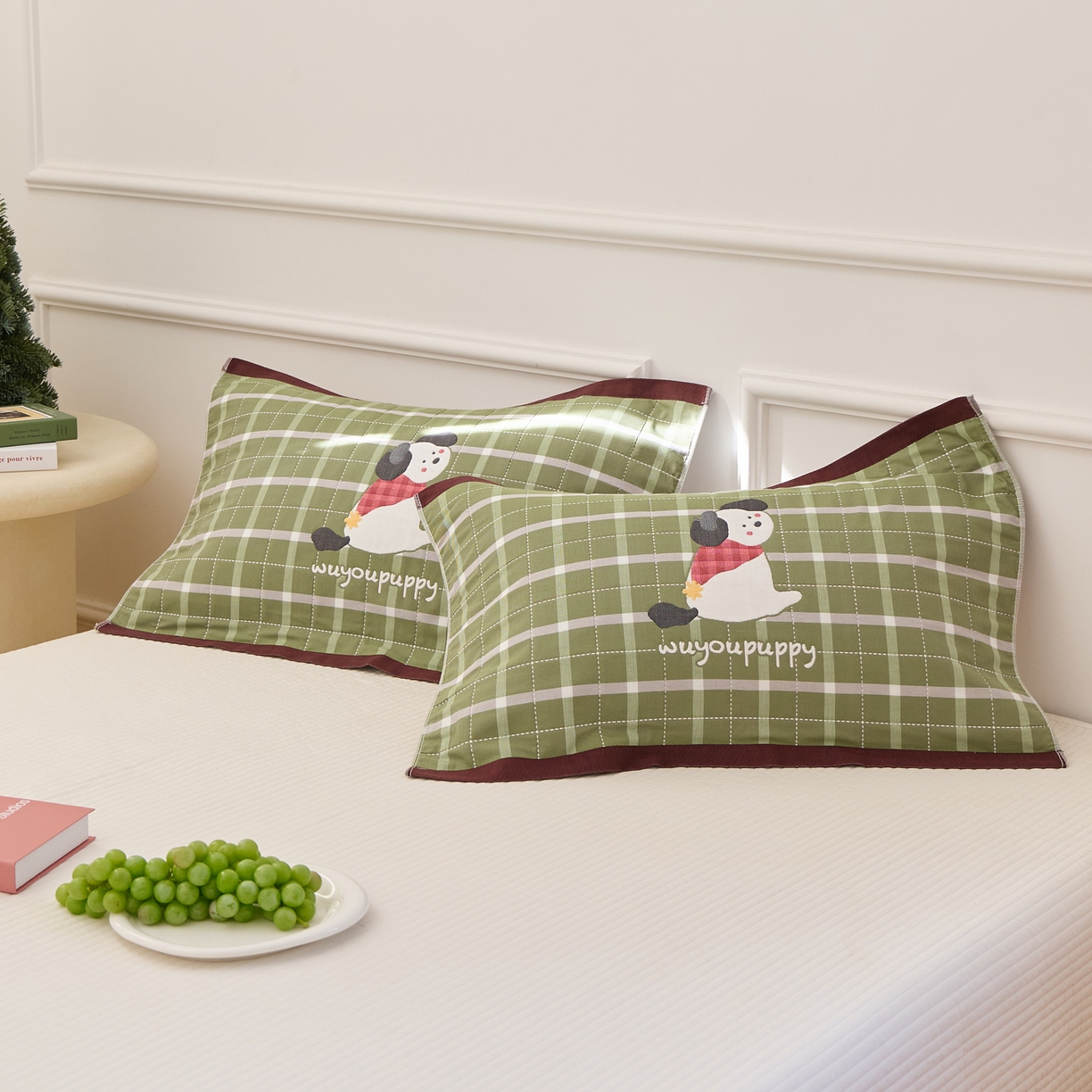 91家纺网 家纺一手货源 找家纺 沐瑟家纺 2025新款卡通格子纯棉八层枕巾（含质检报告） 围巾狗