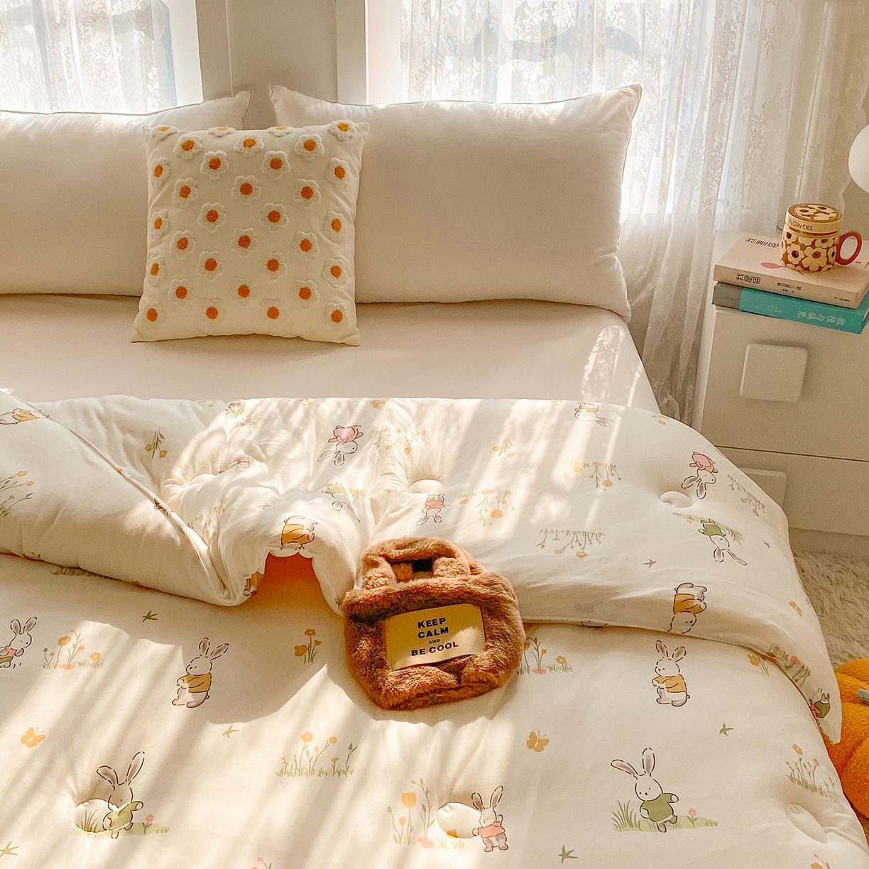 91家纺网 家纺一手货源 找家纺 小叮当家纺仓储工厂店 2025新款母婴级宝宝被子豆豆绒牛奶针织棉被子儿童被子豆豆被大豆被春秋被秋冬被 花丛小兔