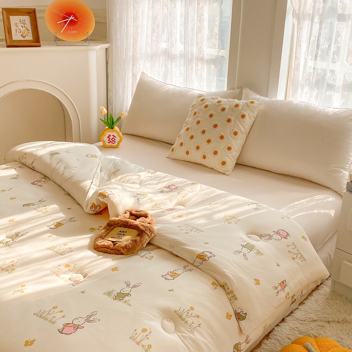 91家纺网 家纺一手货源 找家纺 小叮当家纺仓储工厂店 2025新款母婴级宝宝被子豆豆绒牛奶针织棉被子儿童被子豆豆被大豆被春秋被秋冬被 花丛小兔