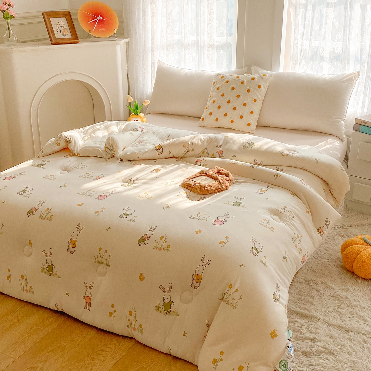 91家纺网 家纺一手货源 找家纺 小叮当家纺仓储工厂店 2025新款母婴级宝宝被子豆豆绒牛奶针织棉被子儿童被子豆豆被大豆被春秋被秋冬被 花丛小兔