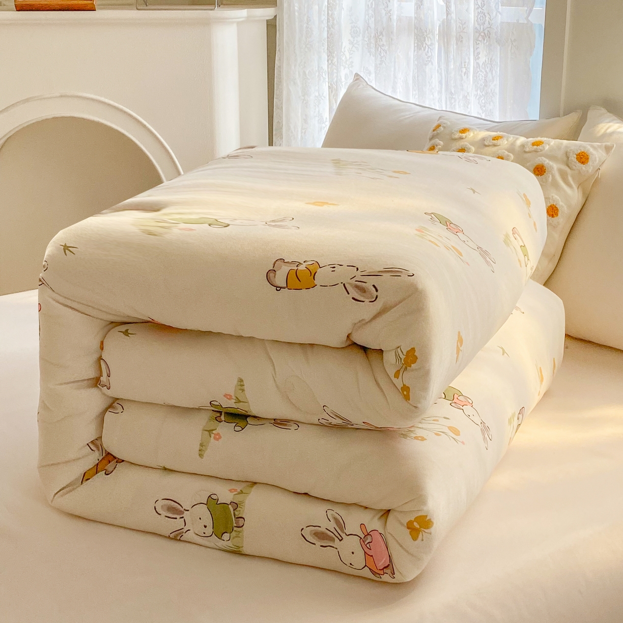 91家纺网 家纺一手货源 找家纺 小叮当家纺仓储工厂店 2025新款母婴级宝宝被子豆豆绒牛奶针织棉被子儿童被子豆豆被大豆被春秋被秋冬被 花丛小兔