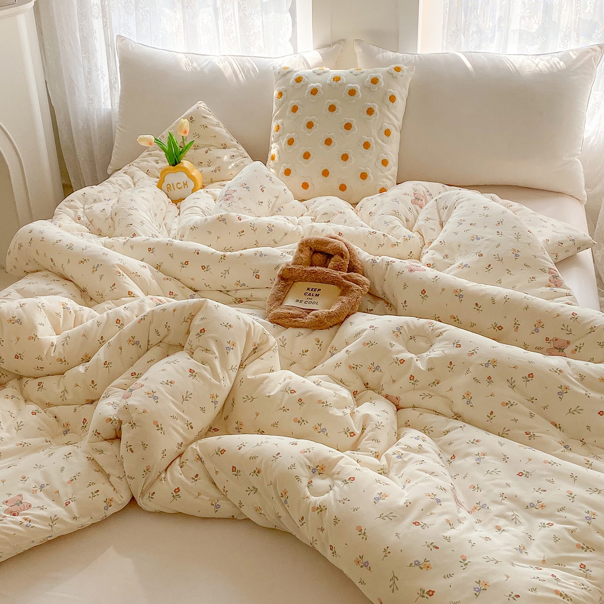 91家纺网 家纺一手货源 找家纺 小叮当家纺仓储工厂店 2025新款母婴级宝宝被子豆豆绒牛奶针织棉被子儿童被子豆豆被大豆被春秋被秋冬被 花间小熊