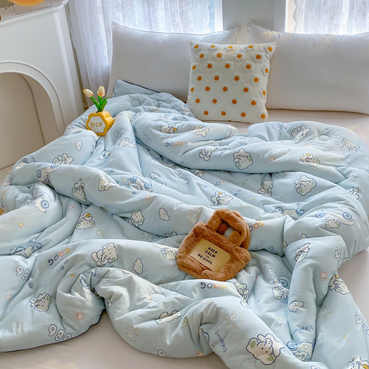 91家纺网 家纺一手货源 找家纺 小叮当家纺仓储工厂店 2025新款母婴级宝宝被子豆豆绒牛奶针织棉被子儿童被子豆豆被大豆被春秋被秋冬被 汽车小象