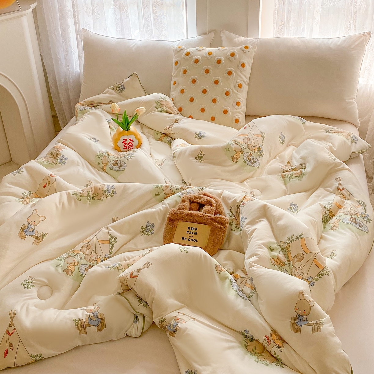 91家纺网 家纺一手货源 找家纺 小叮当家纺仓储工厂店 2025新款母婴级宝宝被子豆豆绒牛奶针织棉被子儿童被子豆豆被大豆被春秋被秋冬被 松鼠萌兔