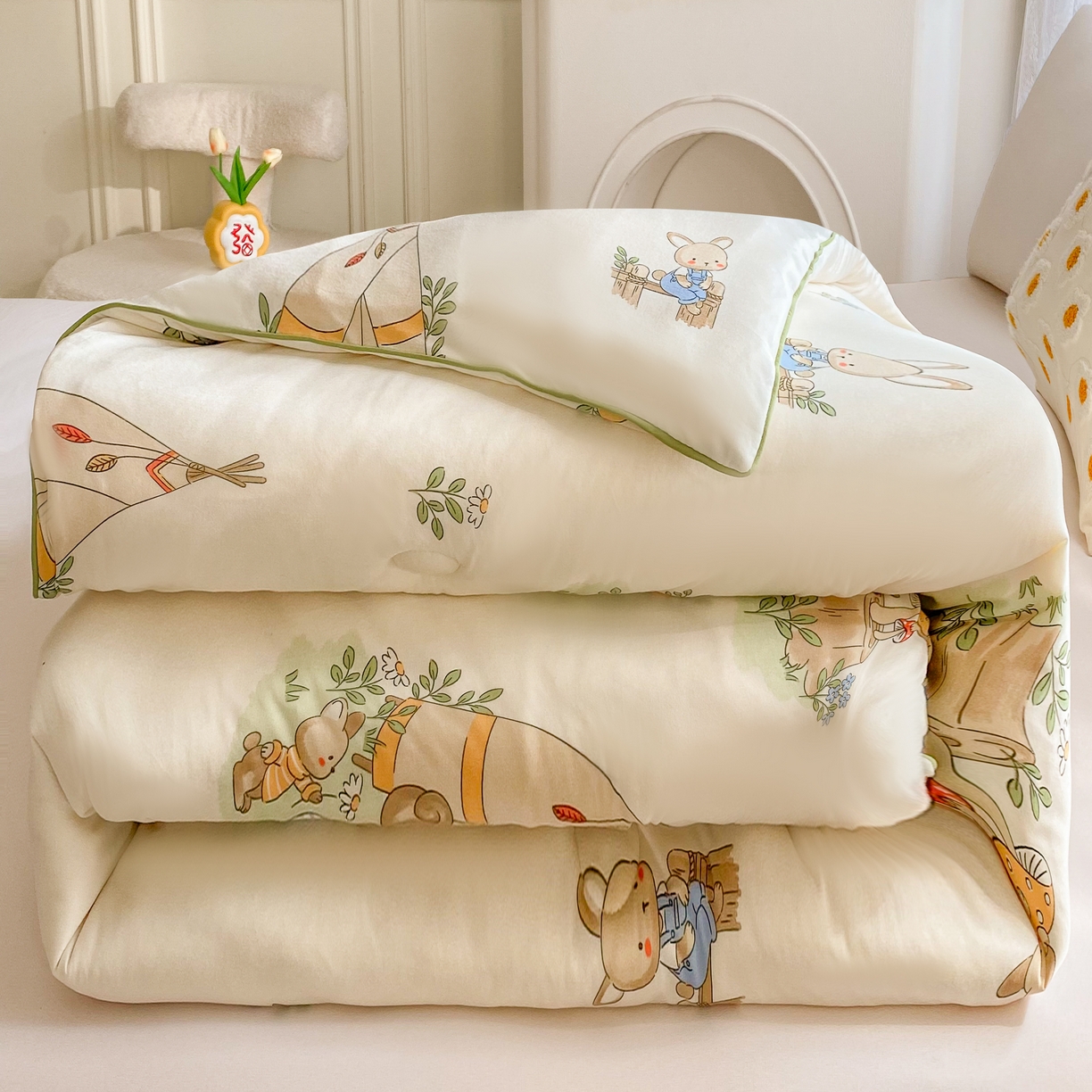 91家纺网 家纺一手货源 找家纺 小叮当家纺仓储工厂店 2025新款母婴级宝宝被子豆豆绒牛奶针织棉被子儿童被子豆豆被大豆被春秋被秋冬被 松鼠萌兔