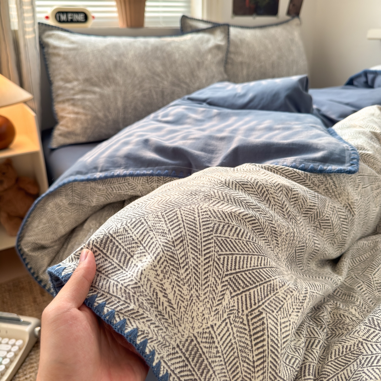 91家纺网 家纺一手货源 找家纺 小叮当家纺仓储工厂店 (买家秀 爆款花型 不断货)2025秋冬新款全棉纯棉加厚磨毛贝壳边工艺款四件套 南音蓝