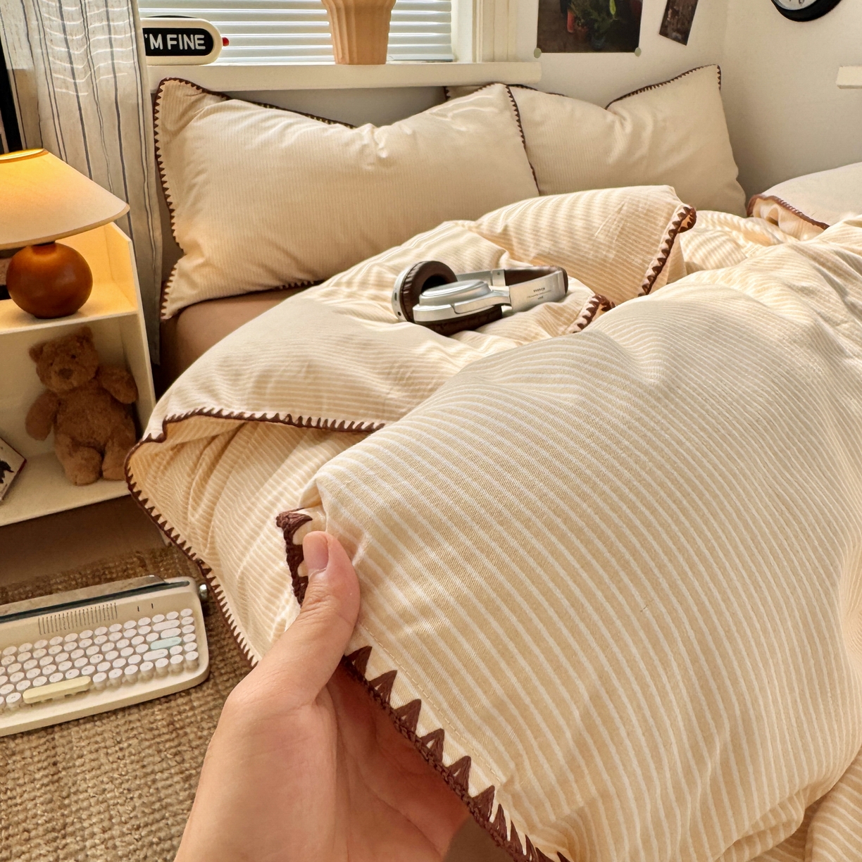 小叮当家纺仓储工厂店 (买家秀 爆款花型 不断货)2025秋冬新款全棉纯棉加厚磨毛贝壳边工艺款四件套 森系米