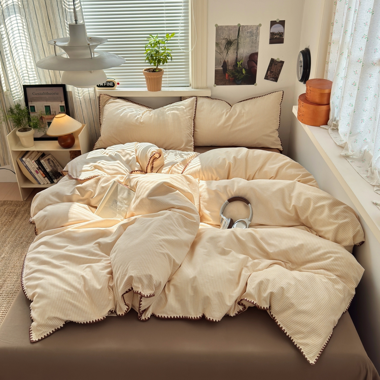 91家纺网 家纺一手货源 找家纺 小叮当家纺仓储工厂店 (买家秀 爆款花型 不断货)2025秋冬新款全棉纯棉加厚磨毛贝壳边工艺款四件套 森系米