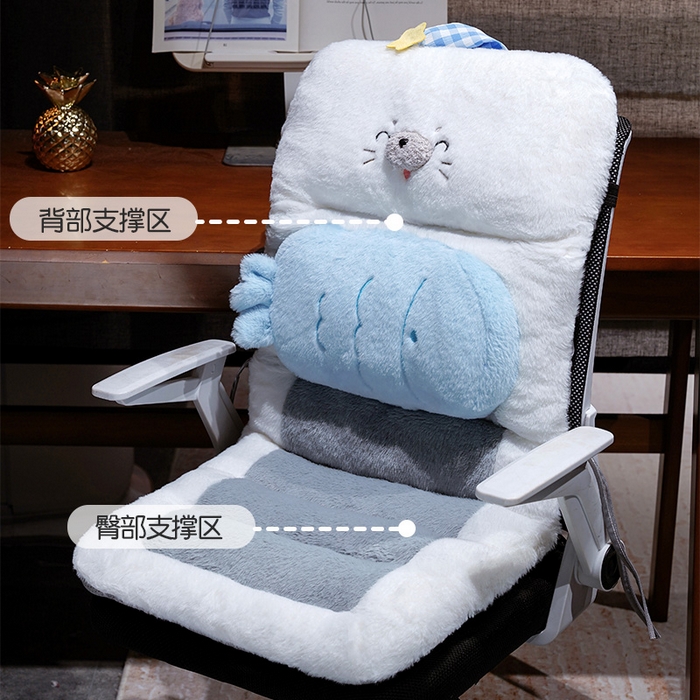 91家纺网 家纺一手货源 找家纺 仟亿莱 2025新款萌萌海豹护腰连体坐垫 连体笑眼海豹