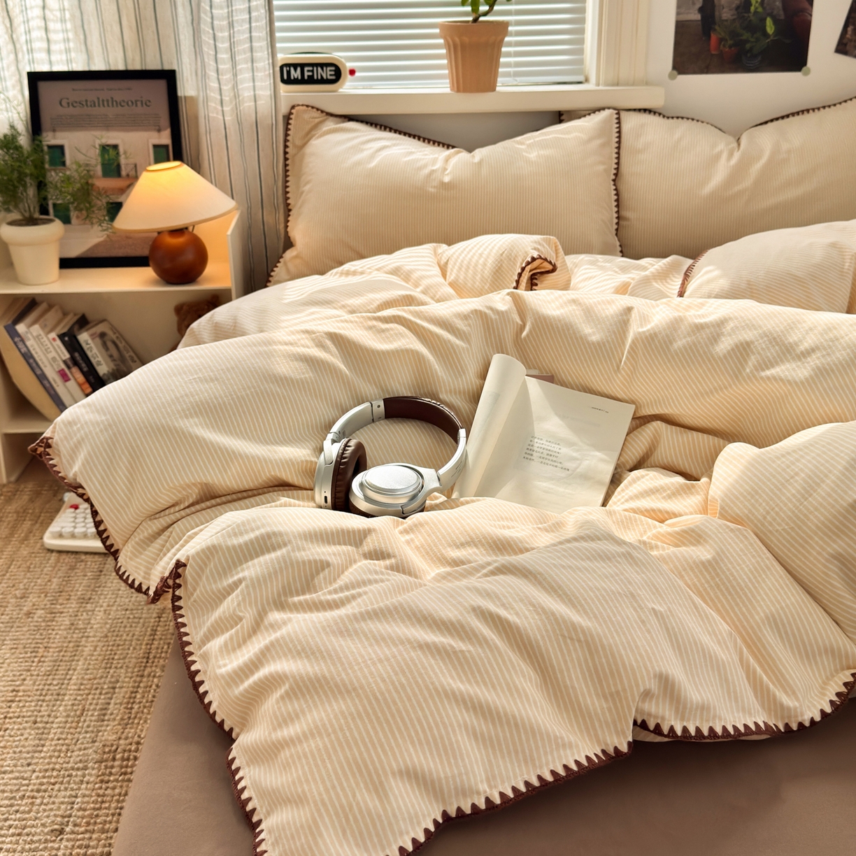 91家纺网 家纺一手货源 找家纺 小叮当家纺仓储工厂店 (买家秀 爆款花型 不断货)2025秋冬新款全棉纯棉加厚磨毛贝壳边工艺款四件套 森系米