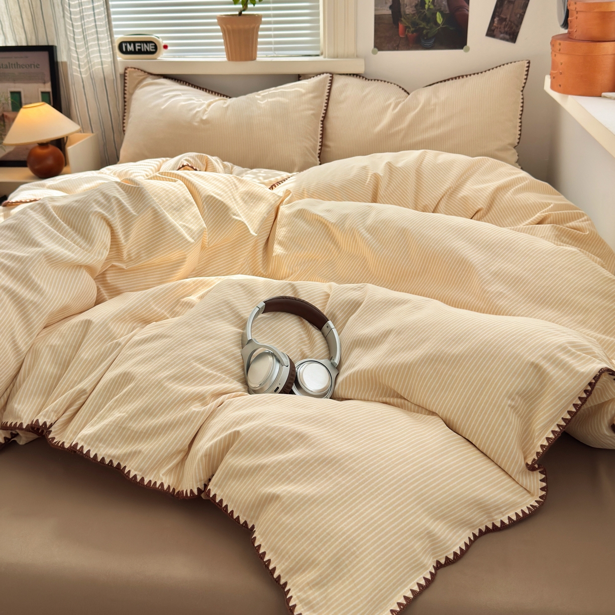 91家纺网 家纺一手货源 找家纺 小叮当家纺仓储工厂店 (买家秀 爆款花型 不断货)2025秋冬新款全棉纯棉加厚磨毛贝壳边工艺款四件套 森系米