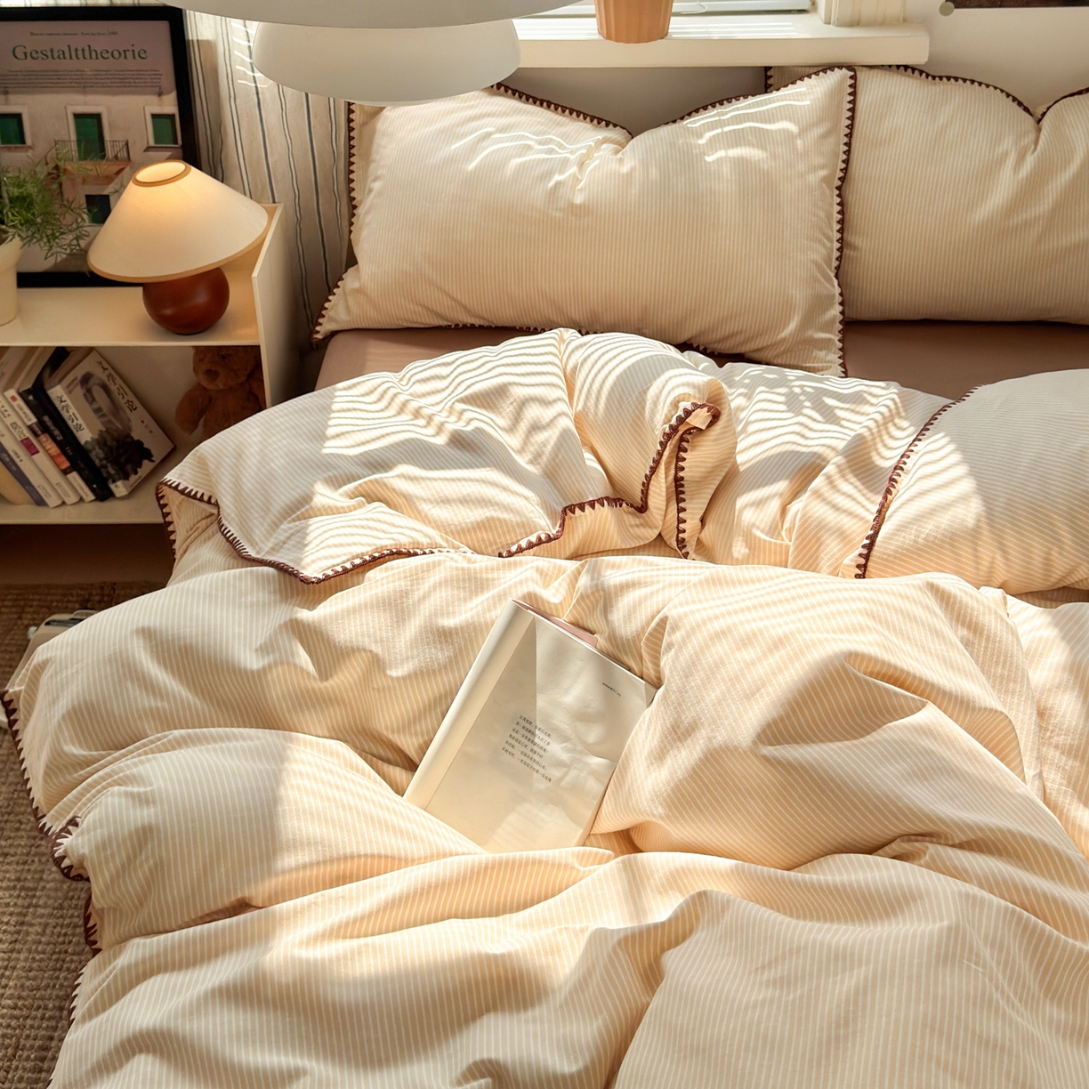 91家纺网 家纺一手货源 找家纺 小叮当家纺仓储工厂店 (买家秀 爆款花型 不断货)2025秋冬新款全棉纯棉加厚磨毛贝壳边工艺款四件套 森系米