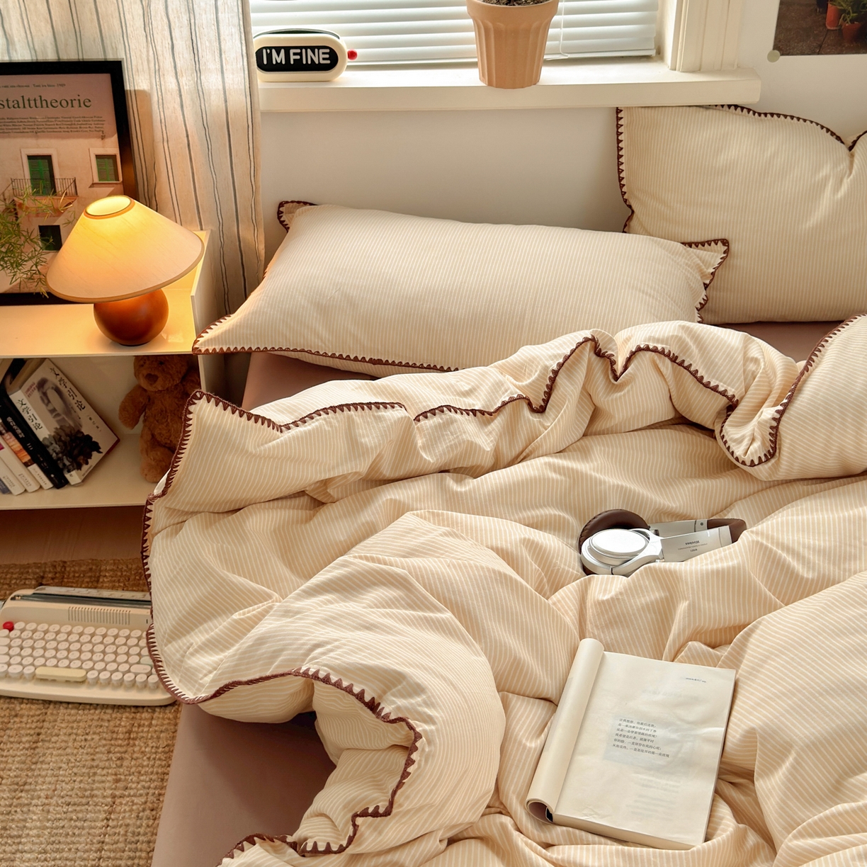 91家纺网 家纺一手货源 找家纺 小叮当家纺仓储工厂店 (买家秀 爆款花型 不断货)2025秋冬新款全棉纯棉加厚磨毛贝壳边工艺款四件套 森系米