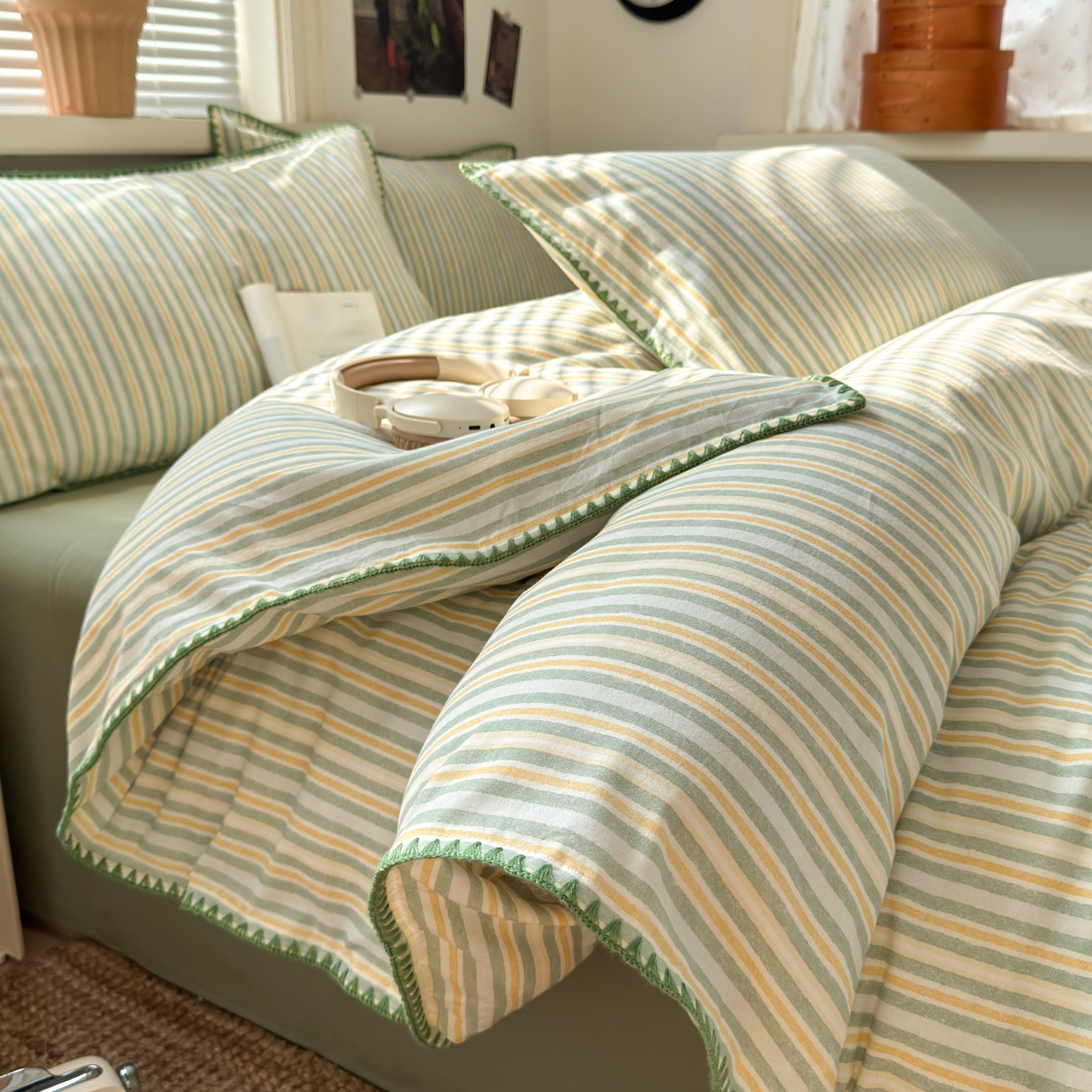 91家纺网 家纺一手货源 找家纺 小叮当家纺仓储工厂店 (买家秀 爆款花型 不断货)2025秋冬新款全棉纯棉加厚磨毛贝壳边工艺款四件套 光年