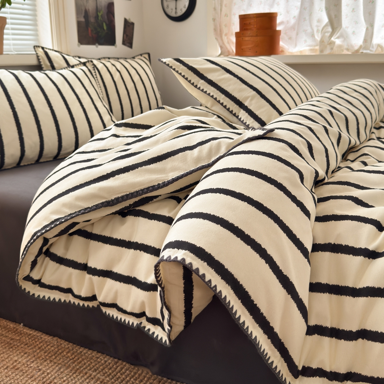 91家纺网 家纺一手货源 找家纺 小叮当家纺仓储工厂店 (买家秀 爆款花型 不断货)2025秋冬新款全棉纯棉加厚磨毛贝壳边工艺款四件套 几米