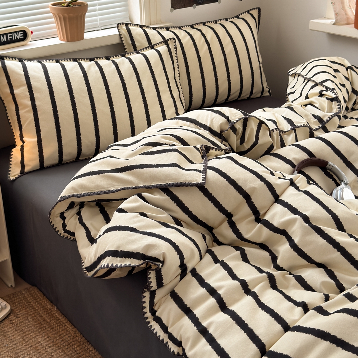 91家纺网 家纺一手货源 找家纺 小叮当家纺仓储工厂店 (买家秀 爆款花型 不断货)2025秋冬新款全棉纯棉加厚磨毛贝壳边工艺款四件套 几米