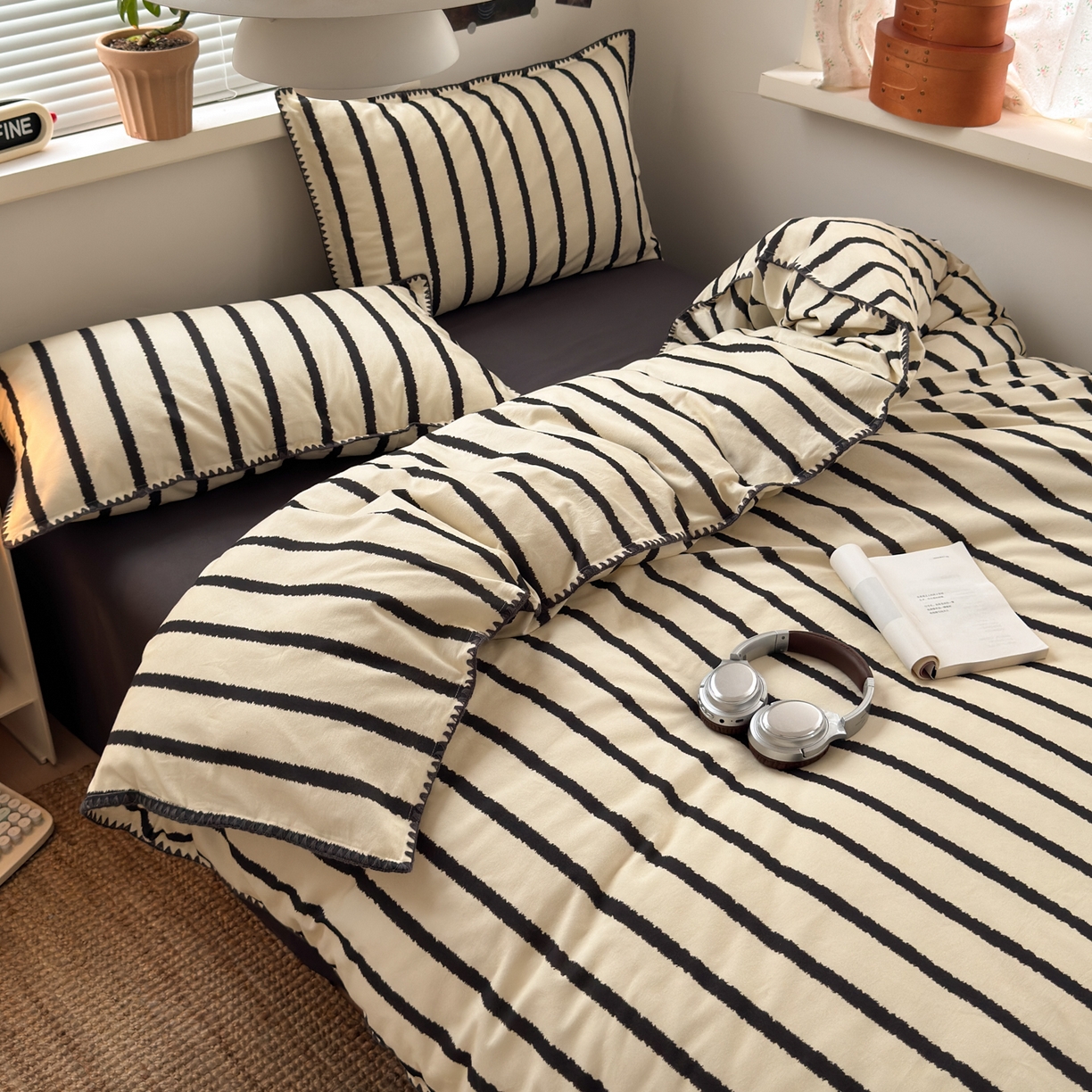 91家纺网 家纺一手货源 找家纺 小叮当家纺仓储工厂店 (买家秀 爆款花型 不断货)2025秋冬新款全棉纯棉加厚磨毛贝壳边工艺款四件套 几米