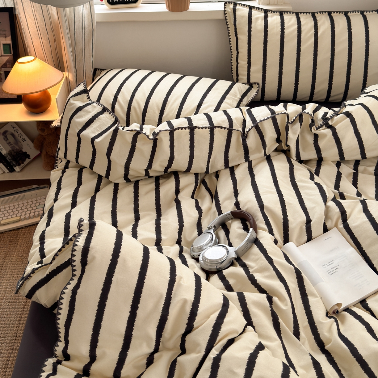 91家纺网 家纺一手货源 找家纺 小叮当家纺仓储工厂店 (买家秀 爆款花型 不断货)2025秋冬新款全棉纯棉加厚磨毛贝壳边工艺款四件套 几米