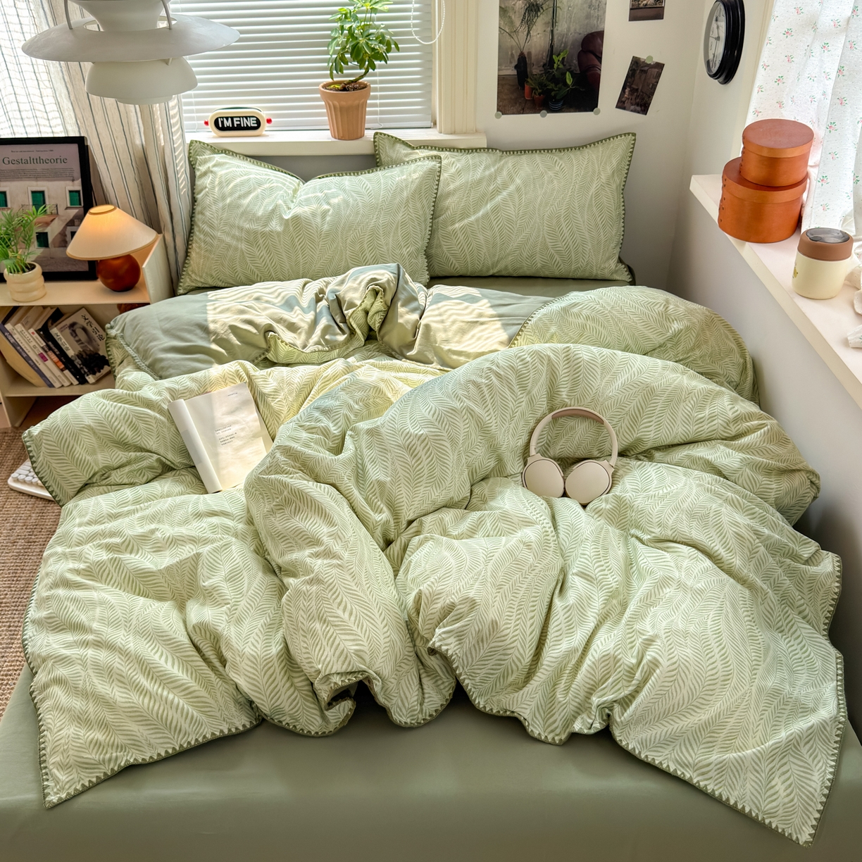 91家纺网 家纺一手货源 找家纺 小叮当家纺仓储工厂店 (买家秀 爆款花型 不断货)2025秋冬新款全棉纯棉加厚磨毛贝壳边工艺款四件套 锦绣绿