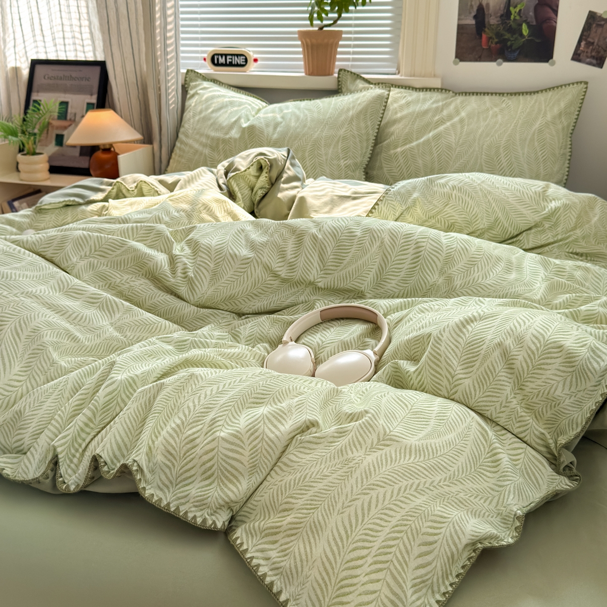 91家纺网 家纺一手货源 找家纺 小叮当家纺仓储工厂店 (买家秀 爆款花型 不断货)2025秋冬新款全棉纯棉加厚磨毛贝壳边工艺款四件套 锦绣绿