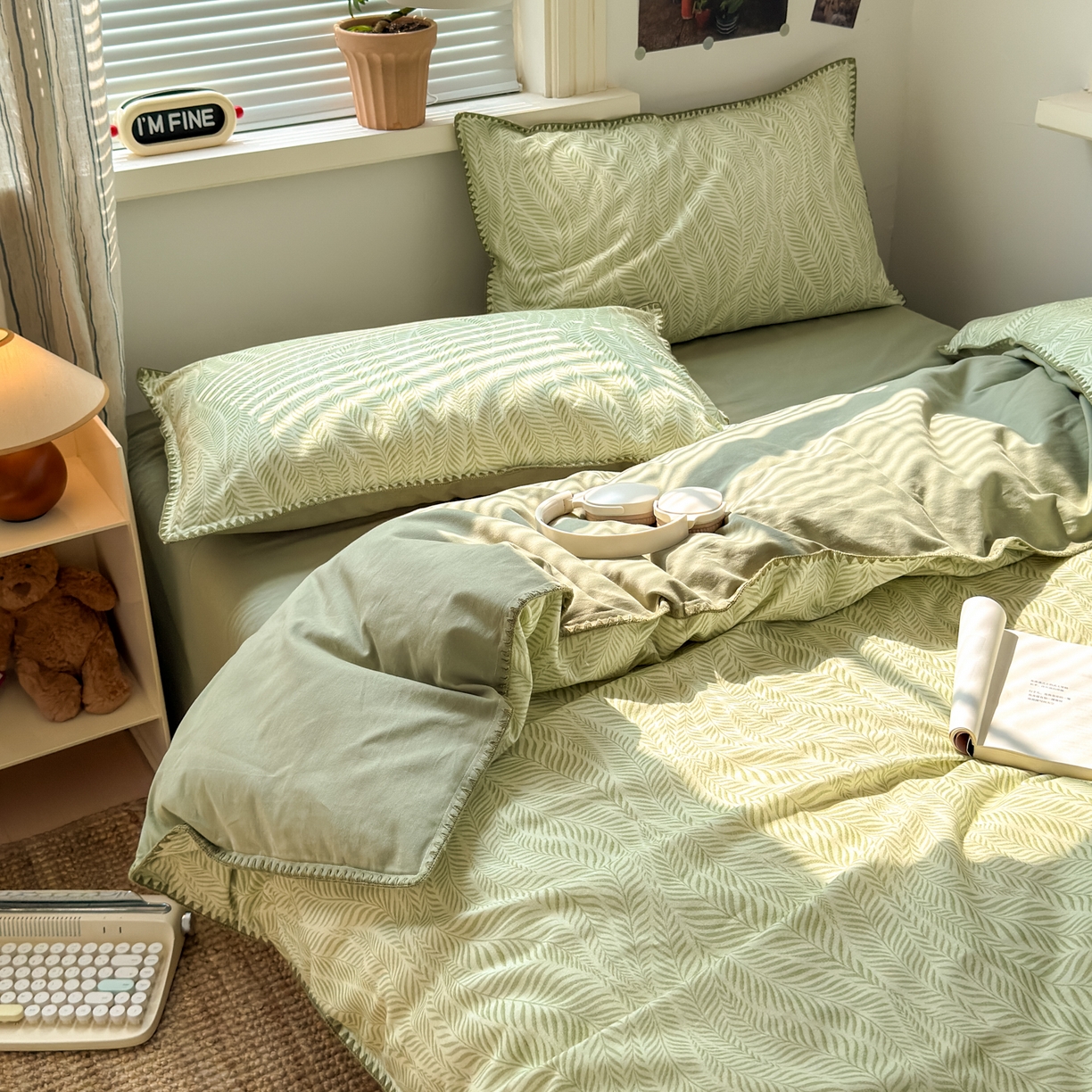 91家纺网 家纺一手货源 找家纺 小叮当家纺仓储工厂店 (买家秀 爆款花型 不断货)2025秋冬新款全棉纯棉加厚磨毛贝壳边工艺款四件套 锦绣绿