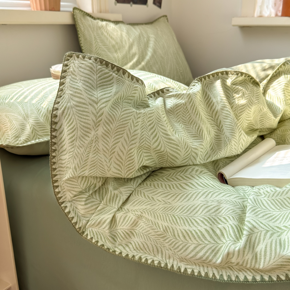 91家纺网 家纺一手货源 找家纺 小叮当家纺仓储工厂店 (买家秀 爆款花型 不断货)2025秋冬新款全棉纯棉加厚磨毛贝壳边工艺款四件套 锦绣绿